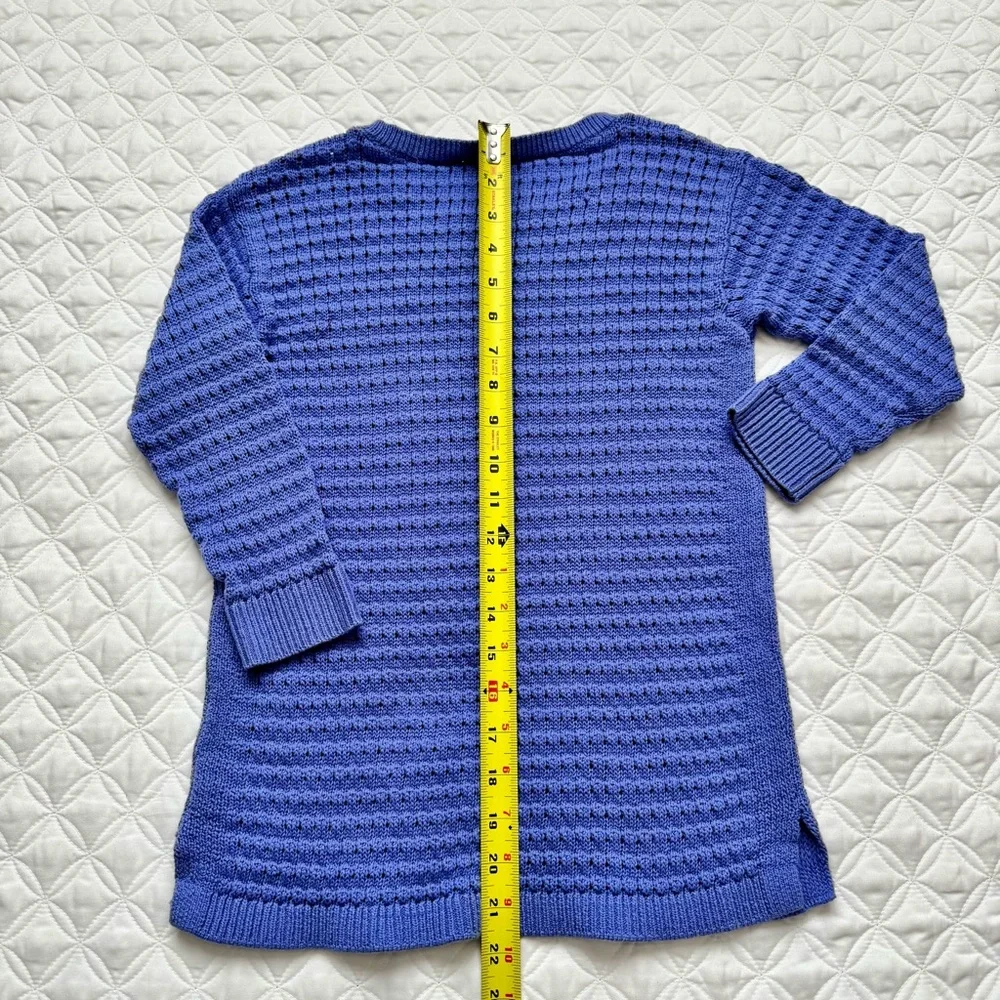 Talbots Windowpane Open Knit Crew Neck 3/4 Sleeve Sweater Purple Blue Size XSP